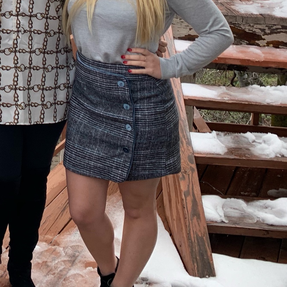 Lulus blue and gray plaid button down skirt